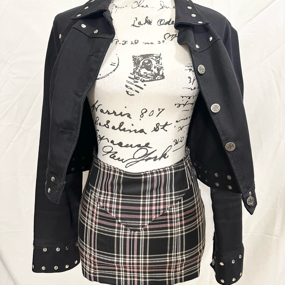 Rock Steady Clothing Pink Plaid Punk Rock Mini Skirt BNWT Sz M